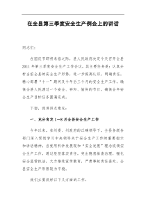 副县长县公安局局长在全县第三季度安全生产例会上的讲话