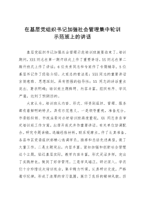 在基层党组织书记加强社会管理集中轮训示范班上的讲话
