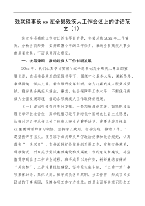 残联理事长在全县残疾人工作会议上的讲话范文领导讲话