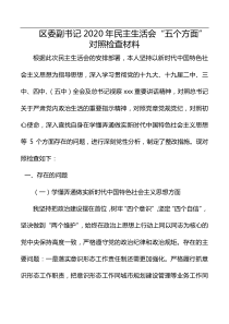 剖析材料区委副书记2020年民主生活会五个方面对照检查材料