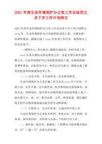 生态环境保护办公室2021年度工作总结范文及下步工作计划例文