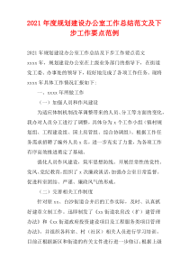 规划建设办公室2021年度工作总结范文及下步工作要点范例