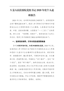 X县人民检察院党组书记2020年度个人述职报告