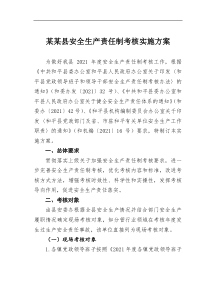 某县安全生产责任制考核实施方案
