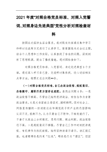 2021年度对照合格党员标准对照入党誓词对照身边先进典型党性分析对照检查材料
