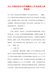 农家乐水环境整治2021年度工作总结参考样例