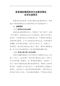 某城投集团政治生态建设情况自评自查报告