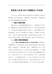 某县人社局202x年稳就业工作总结