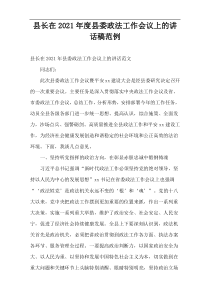 县长在2021年度县委政法工作会议上的讲话稿范例