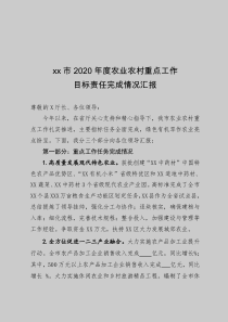 xx市202x年度农业农村重点工作目标责任完成情况汇报