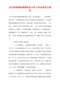 社区防疫期间城管执法大队工作总结范文报告