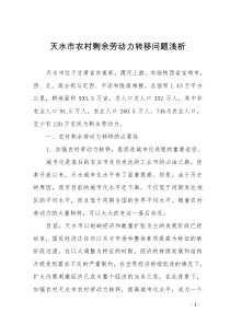 天水市农村剩余劳动力转移问题浅析