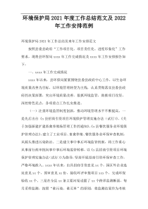 环境保护局2021年度工作总结范文及2022年工作安排范例