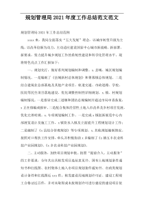 规划管理局年度工作总结例子