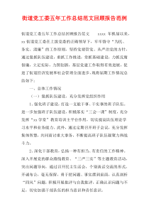 街道党工委五年工作总结范文回顾报告范例
