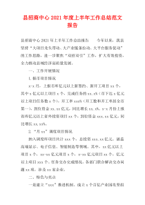 县招商中心2021年度上半年工作总结范文报告