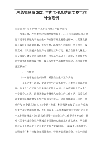 应急管理局年度工作总结范文暨工作计划范例
