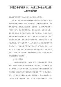 市场监督管理局年度工作总结范文暨工作计划范例