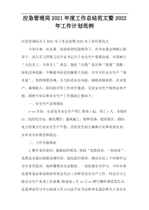 应急管理局2021年度工作总结范文暨2022年工作计划范例