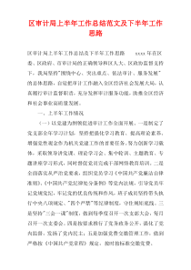 区审计局上半年工作总结范文及下半年工作思路