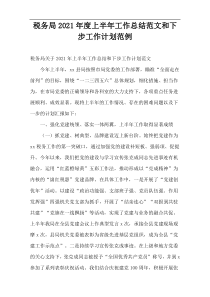 税务局2021年度上半年工作总结范文和下步工作计划范例