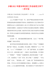 乡镇2021年度本单位的工作总结范文和下一步计划