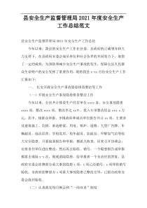 县安全生产监督管理局2021年度安全生产工作总结范文