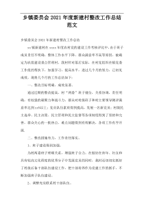 乡镇委员会2021年度新建村整改工作总结范文