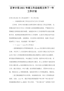 区审计局2021年度工作总结范文和下一年工作计划