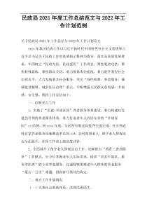 民政局2021年度工作总结范文与2022年工作计划范例
