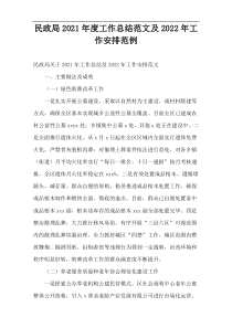 民政局2021年度工作总结范文及2022年工作安排范例