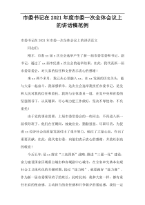 市委书记在2021年度市委一次全体会议上的讲话稿范例