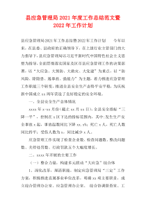 县应急管理局2021年度工作总结范文暨2022年工作计划