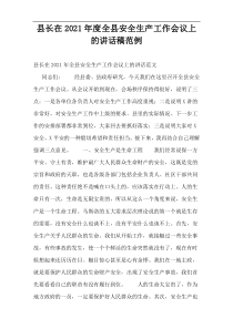 县长在2021年度全县安全生产工作会议上的讲话稿范例