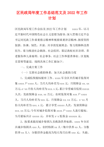 区民政局年度工作总结范文及2022年工作计划