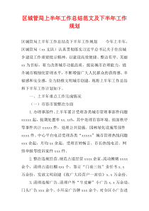 区城管局上半年工作总结范文及下半年工作规划