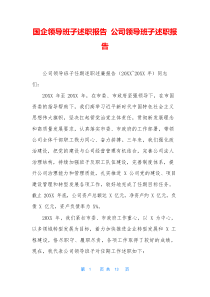国企领导班子述职报告 公司领导班子述职报告