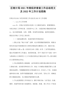 区统计局2021年度经济普查工作总结范文及2022年工作计划思路