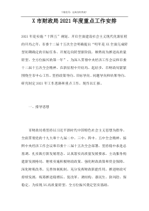 X市财政局2021年度重点工作安排