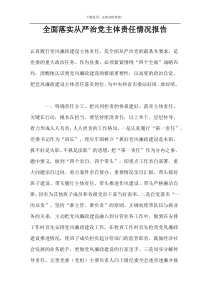 全面落实从严治党主体责任情况报告