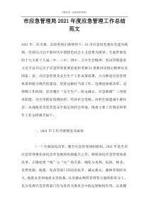 市应急管理局2021年度应急管理工作总结范文