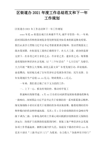 2021区街道办工作总结范文和下一年工作规划(精选)