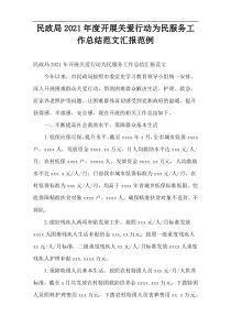 民政局开展关爱行动为民服务工作总结范文2021年度范例