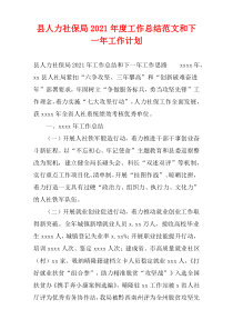 县人力社保局2021年度工作总结范文和下一年工作计划