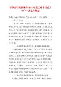 市综合行政执法局2021年度工作总结范文和下一步工作规划