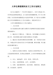 大学生寒假期间实习工作计划例文