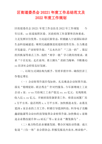 区街道委员会20221年度工作总结范文及2022年度工作规划