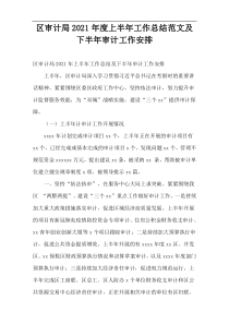 区审计局2021年度上半年工作总结范文及下半年审计工作安排