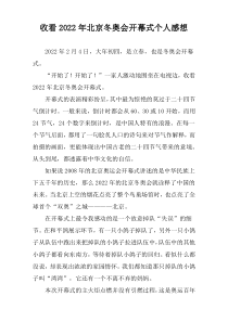 收看北京冬奥会开幕式个人感想体会