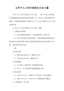 公司个人工作计划范文大全三篇